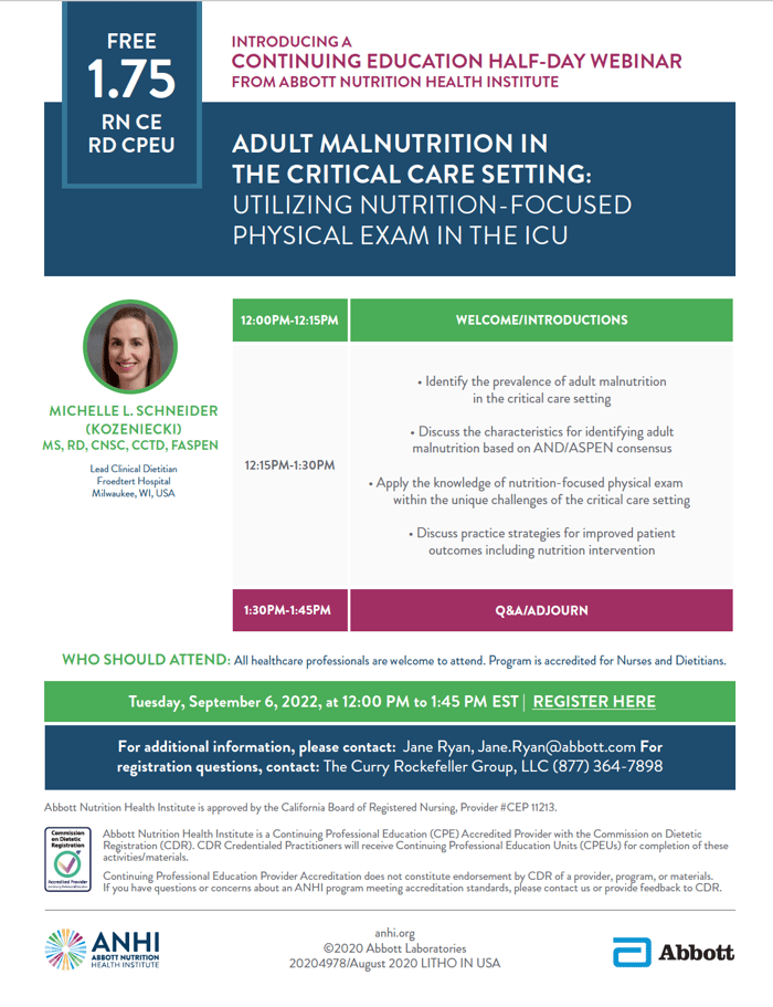 BROCHURE 09.06.22.Adult Malnutrition in the Critical Care Setting: Utilizing Nutrition Focused Physical Exam in the ICU