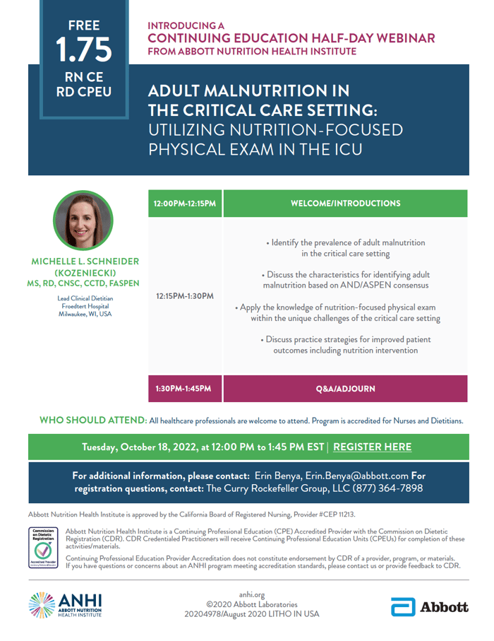 BROCHURE 10.18.22.Adult Malnutrition in the Critical Care Setting: Utilizing Nutrition Focused Physical Exam in the ICU